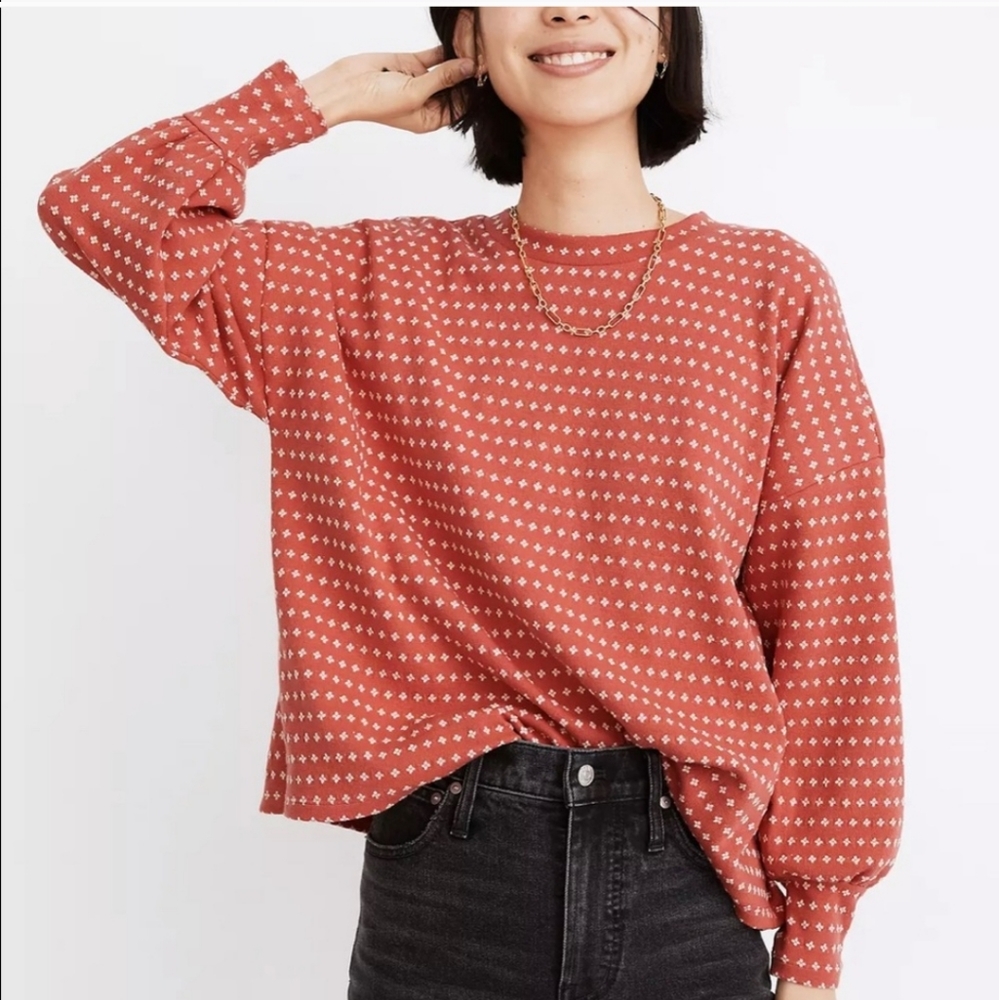 Madewell Floral Jacquard Puff-Sleeve Pullover Top Sweatshirt